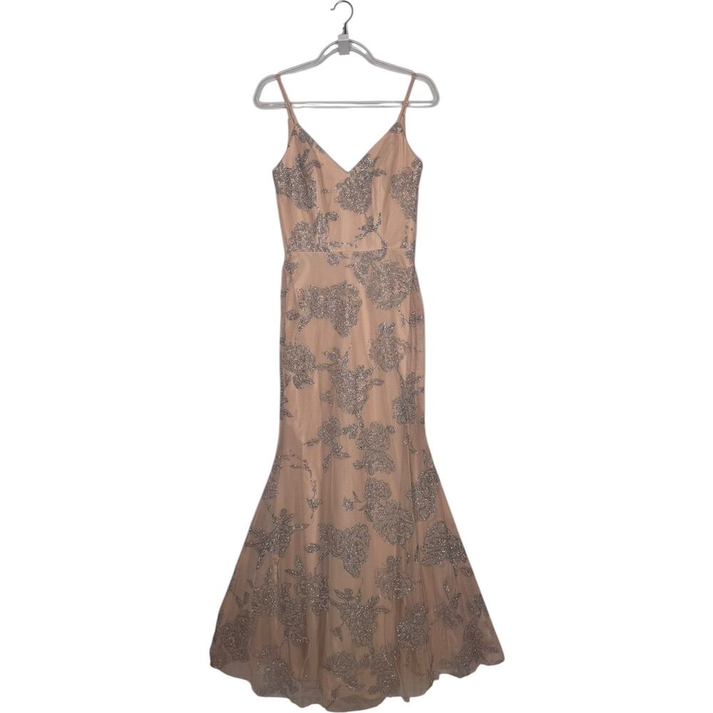 NWT Hayley Paige Occasions Blush Floral Glitter Tulle Gown 2010s Size 2